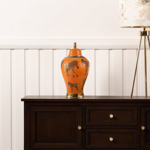 Orange Zebra Print Ginger Jar